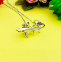 Silver Shark Charm Necklace Swimmer Scuba Drive Gift Ideas Personalized Customized Monogram Made to Order Jewelry, N5474