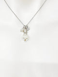 Silver Dandelion Pearl Heart Charm Necklace Wish Gift Ideas Personalized Customized Monogram Made to Order Jewelry, N5475