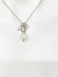 Silver Dandelion Pearl Heart Charm Necklace Wish Gift Ideas Personalized Customized Monogram Made to Order Jewelry, N5475