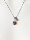 Silver Natural Tiger Eye Charm Necklace Gift Ideas Personalized Customized Monogram Made to Order Jewelry, AN3586