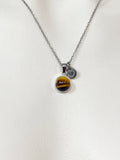 Silver Natural Tiger Eye Charm Necklace Gift Ideas Personalized Customized Monogram Made to Order Jewelry, AN3586