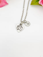 Silver Heart with Footprint Charm Necklace New Mom Gift Ideas Personalized Customized Monogram Made to Order Jewelry, N747