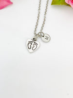 Silver Heart with Footprint Charm Necklace New Mom Gift Ideas Personalized Customized Monogram Made to Order Jewelry, N747