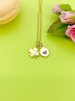 Gold Clover Charm Necklace Luck New Beginning Gift Ideas Personalized Customized Made to Order Jewelry, AN5477