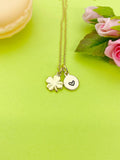 Gold Clover Charm Necklace Luck New Beginning Gift Ideas Personalized Customized Made to Order Jewelry, AN5477