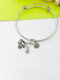 Silver Basketball Hoop Charm Bracelet Sport Team Gifts Ideas Personalized Customized Monogram Made to Order Jewelry, N5479
