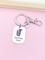 Silver Marching Band Tuba Charm Keychain Gifts Idea, Personalized Customized Monogram Made to Order Jewelry, D396