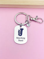 Silver Marching Band Tuba Charm Keychain Gifts Idea, Personalized Customized Monogram Made to Order Jewelry, D396