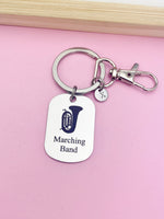 Silver Marching Band Tuba Charm Keychain Gifts Idea, Personalized Customized Monogram Made to Order Jewelry, D396