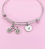 Silver Bicycle Charm Bracelet Sport Gifts Ideas Personalized Customized Monogram Made to Order Jewelry, N4184