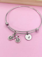 Silver Bicycle Charm Bracelet Sport Gifts Ideas Personalized Customized Monogram Made to Order Jewelry, N4184