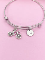 Silver Bicycle Charm Bracelet Sport Gifts Ideas Personalized Customized Monogram Made to Order Jewelry, N4184