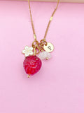 Gold Strawberry Necklace, June Natural Moonstone Gemstone, Personalized Customized Made to Order Jewelry Gift Idea, 6N4983