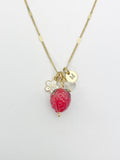 Gold Strawberry Necklace, April Natural Quartz Gemstone Personalized Customized Made to Order Jewelry Gift Idea, 4N4983