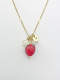 Gold Strawberry Necklace, April Natural Quartz Gemstone Personalized Customized Made to Order Jewelry Gift Idea, 4N4983