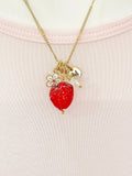 Gold Strawberry Necklace, April Natural Quartz Gemstone Personalized Customized Made to Order Jewelry Gift Idea, 4N4983