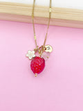Gold Strawberry Necklace, April Natural Quartz Gemstone Personalized Customized Made to Order Jewelry Gift Idea, 4N4983