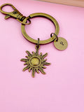 Bronze Sun Charm Keychain, Personalized Initial Monogram