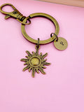 Bronze Sun Charm Keychain, Personalized Initial Monogram