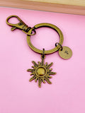 Bronze Sun Charm Keychain, Personalized Initial Monogram