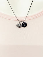 Black Evil Eye Charm Necklace Gift Ideas Personalized Customized Gemstone Monogram Made to Order Jewelry, AN1758