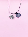 Black Evil Eye Charm Necklace Gift Ideas Personalized Customized Gemstone Monogram Made to Order Jewelry, AN1758