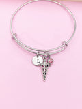 Caduceus Charm Bangle, Personalized Initial, Medical Gift
