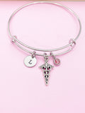 Silver Caduceus Charm Bracelet Medical Student School Gifts Ideas Personalized Customized Made to Order Jewelry, AN4950