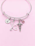 Silver Caduceus Stethoscope Charm Bracelet Doctor Nurse Medical School Student Gifts Ideas Personalized Customized, BN4950