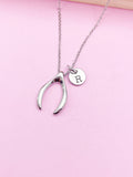Silver or Gold Wishbone Charm Necklace Luck Gift Ideas Personalized Customized Monogram Made to Order Jewelry, N574