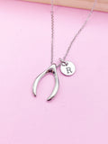 Wishbone Charm Necklace, Initial Monogram, Personalized Jewelry