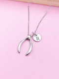 Silver or Gold Wishbone Charm Necklace Luck Gift Ideas Personalized Customized Monogram Made to Order Jewelry, N574