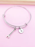 Spanner Wrench Initial Bangle Bracelet, Personalized Jewelry