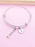 Spanner Wrench Initial Bangle Bracelet, Personalized Jewelry