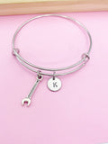 Spanner Wrench Initial Bangle Bracelet, Personalized Jewelry