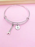 Spanner Wrench Initial Bangle Bracelet, Personalized Jewelry