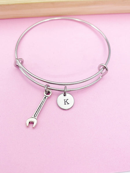 Silver Spanner Wrench Tools Charm Bracelet Gifts Ideas Personalized Customized Monogram Made to Order Jewelry, N5481