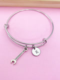 Spanner Wrench Initial Bangle Bracelet, Personalized Jewelry