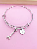 Spanner Wrench Initial Bangle Bracelet, Personalized Jewelry
