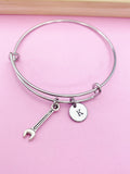 Silver Spanner Wrench Tools Charm Bracelet Gifts Ideas Personalized Customized Monogram Made to Order Jewelry, N5481