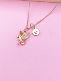 Gold Flying Eagle Charm Necklace, Personalized Initial, Custom Jewelry