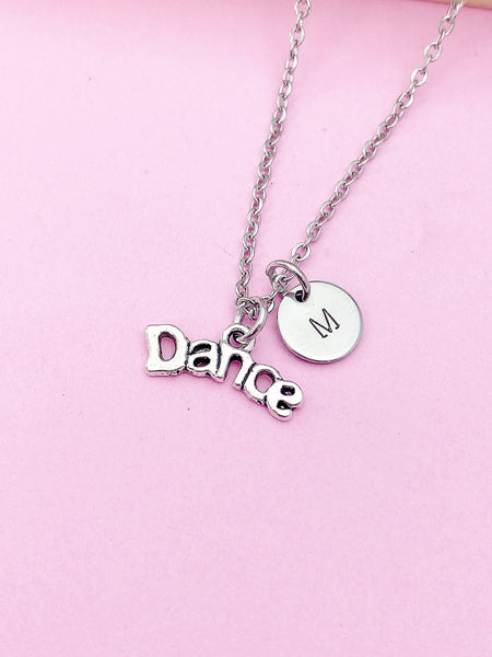 Silver Dance Charm Necklace Ballet Dance School Gift Ideas Personalized Customized Monogram Made to Order Jewelry, AN2666