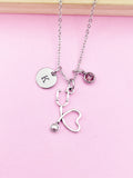 Silver Stethoscope Charm Necklace Medical School Student Gifts Ideas Personalized Customized Made to Order Jewelry, BN1002