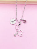 Silver Stethoscope Charm Necklace Medical School Student Gifts Ideas Personalized Customized Made to Order Jewelry, BN1002