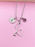 Silver Stethoscope Charm Necklace Medical School Student Gifts Ideas Personalized Customized Made to Order Jewelry, BN1002