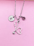 Silver Stethoscope Charm Necklace Medical School Student Gifts Ideas Personalized Customized Made to Order Jewelry, BN1002