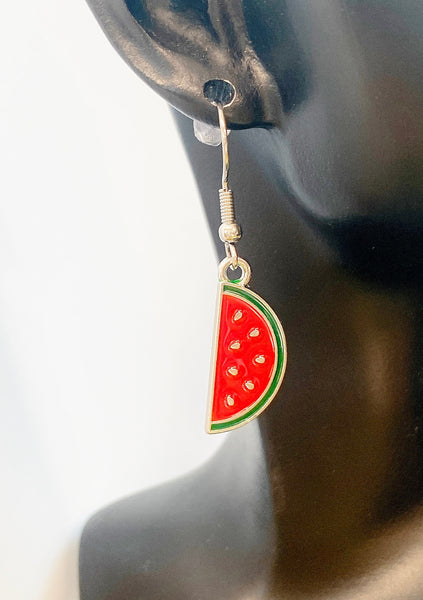 Silver Red Watermelon Charm Earrings Personalized Customized Made to Order Jewelry, BN2970