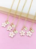 Gold Pink Magnolias Flower Charm Necklace, Best Birthday Christmas Unique Gifts for Sister Friend Girl Teen Daughter Mom Aunt Cousin  N1956