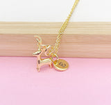 Gold Reindeer Necklace, Personalized Initial Charm, New Beginning Gift