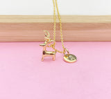 Gold Reindeer Necklace, Personalized Initial Charm, New Beginning Gift